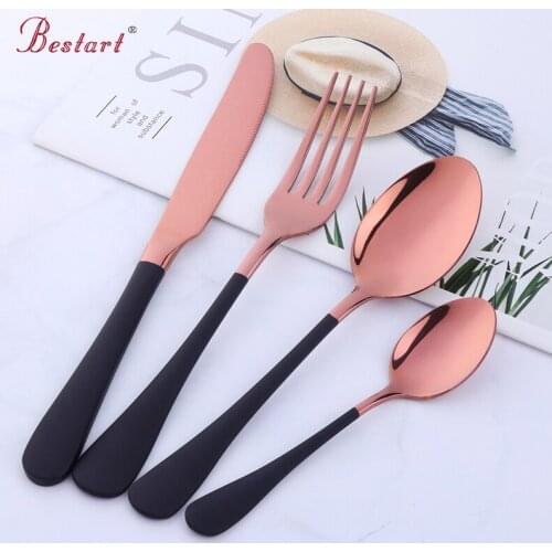 2set Stainless Steel Flatware Set 304 18/10 Rose Gold Cutlery Kitchen Metal Dinnerware Service For 2 Flatware Gold Drop Shipping