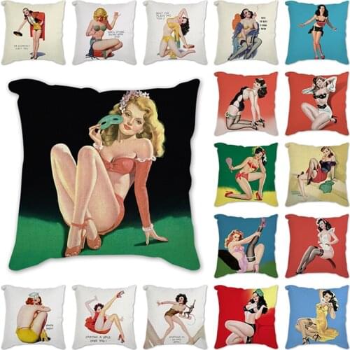 Retro fashion beauty Cotton Linen Square Pillow Cushion Covers Home Decorative Sofa Cushion Cover Sexy woman Throw Pillowcases