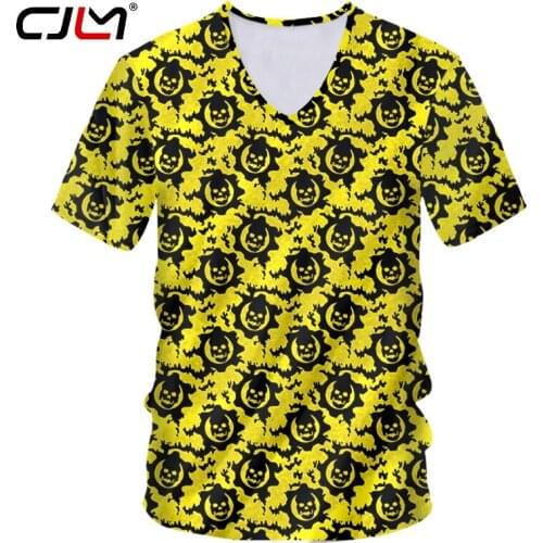 CJLM New Mens Shirts Casual Yellow Skull V-neck Tshirt Dropshipping Summer China 3D T-Shirt Suppliers Wholesale