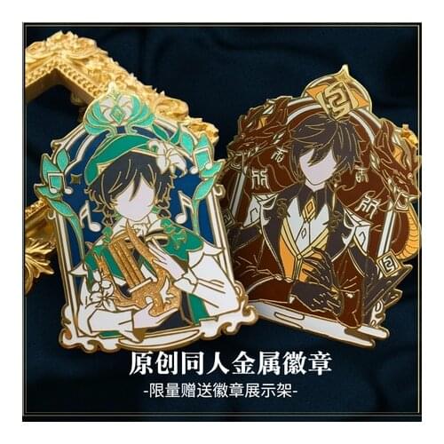 New Anime Genshin Impact Venti Zhongli Metal Badge Button Brooch Pins Collection Pendant Costume Props Souvenir Toy Cosplay Gift