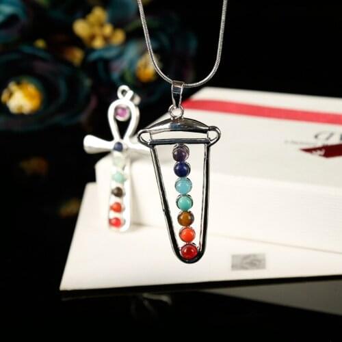 1PC fashion colourful natural pendant jewelry pendant necklace Seven Chakras healing crystals Send couples DIY gift