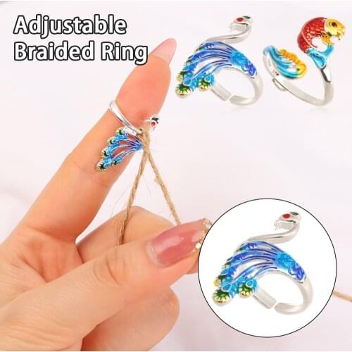 Crochet Loop Knitting Handmade Accessories PAdjustable Knitting Loop ainted Koi Peacock Type Knitting Ring Finger Wear Thimble