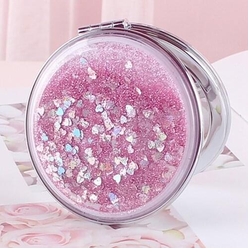 Portable Double-Sided Folding Cosmetic Mirror Female Gifts With Flowing Sparkling Sand Mini Makeup Mirror Compact Pocket Mirrors