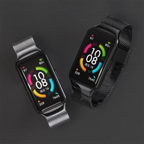 Strap For huawei band 6/Honor Band 6 Stainless steel connector Metal wristband For huawei band 6 UTHAI P86