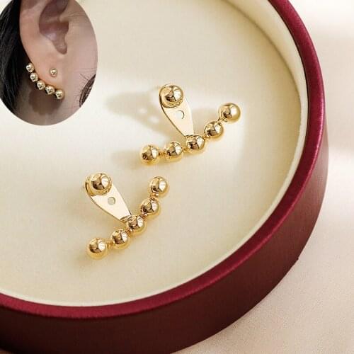 New Fashion Ball Bead Back Stud Earring For Women Five Shiny Beads Circle Golden/White Female Piercing Earring Accessories Gifts