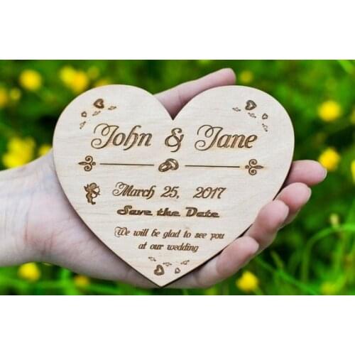 Save the date magnet - Wooden invitation card Save The Date Card Heart Wooden wedding announcement