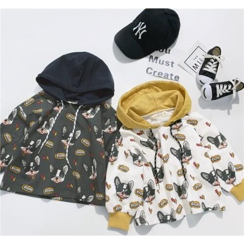 Tonytaobaby Spring Dress New Boys and Girls Childrens Wear Dog Print Pure Cotton Hoodies
