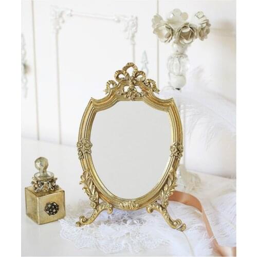 Vintage Carved Golden Makeup Mirror Home Decor Trends European-style Creative Home Shooting Props Can Be Hung or Placed