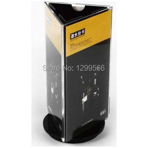 Rotatable acrylic restaurant menu card three sides display stand Advertising tag sign card Desk card photo frame holder rack