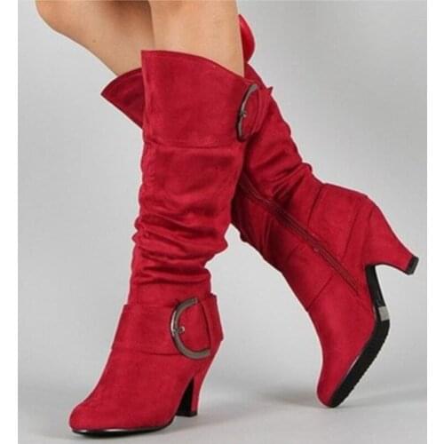 New Women High Heel Autumn Mid Calf Boots Female Zip Buckle Platform Sexy Spike Heels Plus Size Ladies Fashion Shoes889