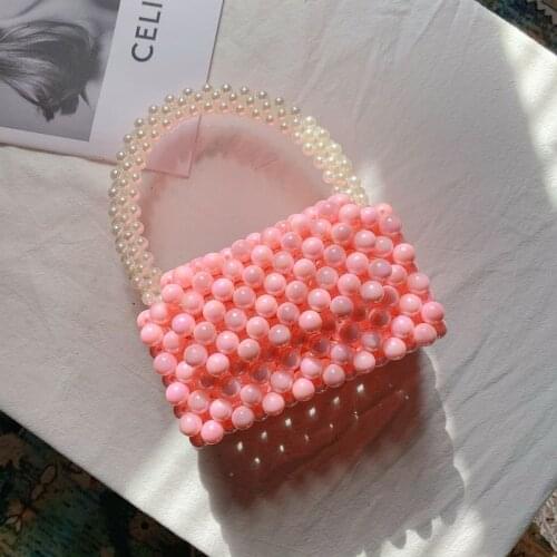 Pearls Handbags Women 2021 New Elegant Korean Hand Woven Pearl Beaded Purses And Handbag Ladies Big Basket Clutch Tote Bags