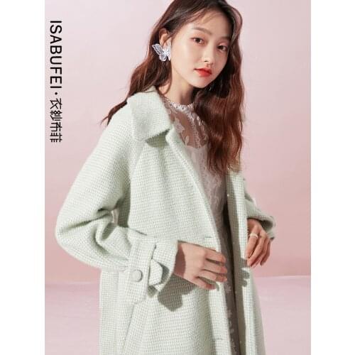 Spring/Winter 2021 new plaid jacket womens waist and thin temperament woolen coat womens mid-length
