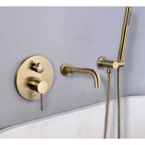 Champagne Gold In-wall Shower System Hot and Cold Faucet Bath Mixer Basin Shower Set Brass Bathroom Hardware Accessories