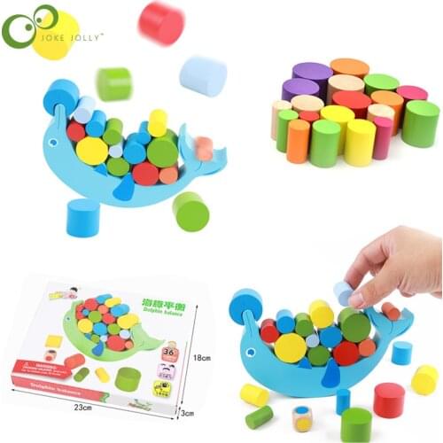 1 Set Childrens Educational Toy Dolphin Balance Game Wooden Building Block Balance Game Classification Toy Building WYW