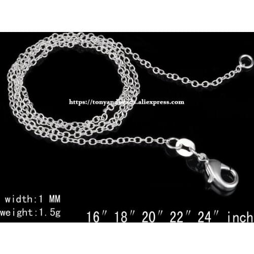 10Pcs = 1 lot!)1MM Silver Plated Lobster Clasp Cable Chain 16 18 20 22 24 inch Pick Size For Jewelry