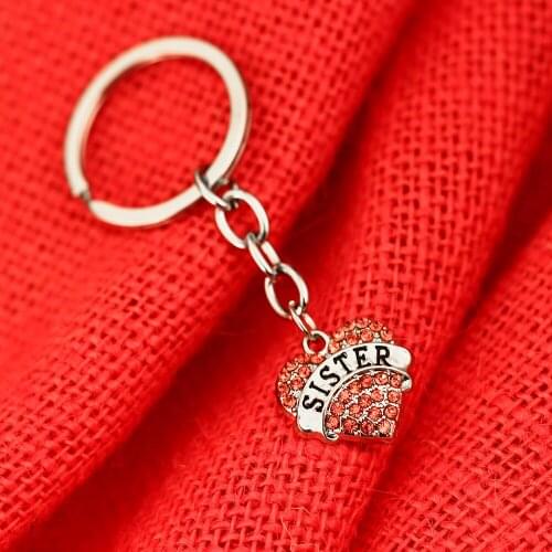 12PC Pink Crystal Rhinestone Heart Keyrings Sister Love Heart Pendant Keychains Family Women Girl Best Friends Gifts Jewelry Hot