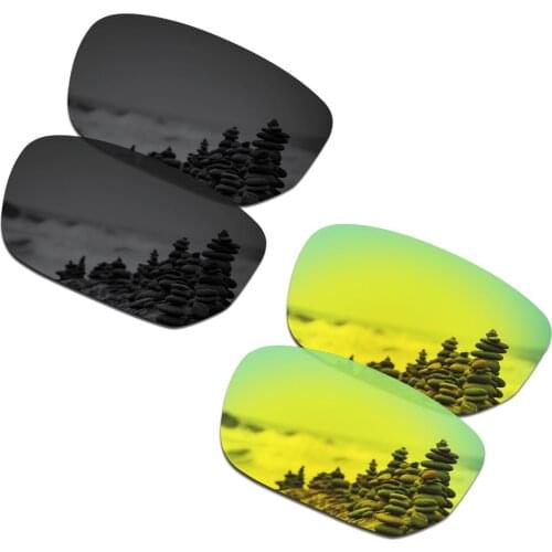 SmartVLT 2 Pairs Polarized Sunglasses Replacement Lenses for Oakley Style Switch Stealth Black and 24K Gold
