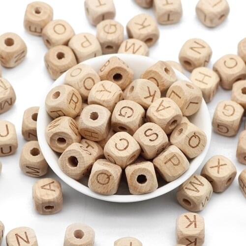 26pcs 12mm Square Beech Wood Bead A~Z 26 Letters Ecofriendly Wooden Loose Beads For Jewelry Making DIY Accessories Baby Teether