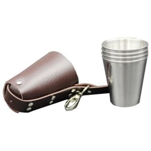 4pcs/set 70ml Mini Stainless Steel Wine Drinking Shot Glasses With Leather Cover Bag Barware Cup Portable Outdoor Travel Cup