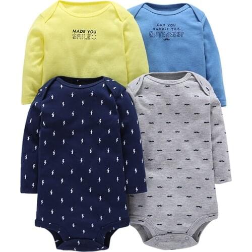 Baby Boy Clothes 4 Pieces/Lot Bodysuits 2018 Spring Summer Baby Girl Clothes Cotton Long Sleeves printed Bodysuit Baby Jumpsuit