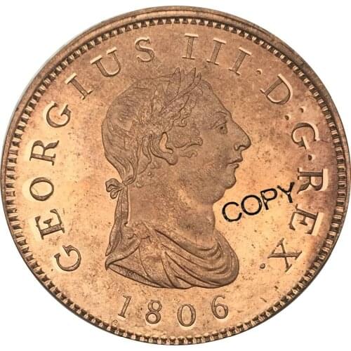 Great Britain 1806 One Penny George III Red Copper Copy Coin