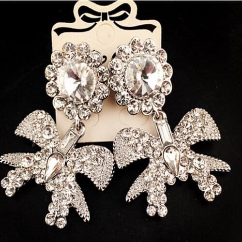 Large Lovely Rhinestone crystal bow big earrings for women