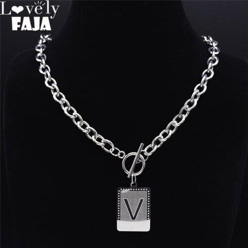2021 Punk Stainless Steel V Letter Chain Necklaces Silver Color Geometry Chokers Necklace Jewelry collier lettre NXH200VS03