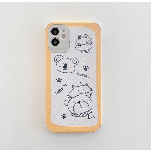 Yellow Edge Bear Drawing Case for iPhone 12 Pro Max Back Phone Cover for 12 Mini 11Pro Max X XS XR 8 7 Plus SE 2020 Capa
