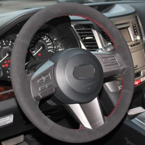 Black Suede DIY Hand-stitched Car Steering Wheel Cover For Subaru Outback 2010 2011 2012