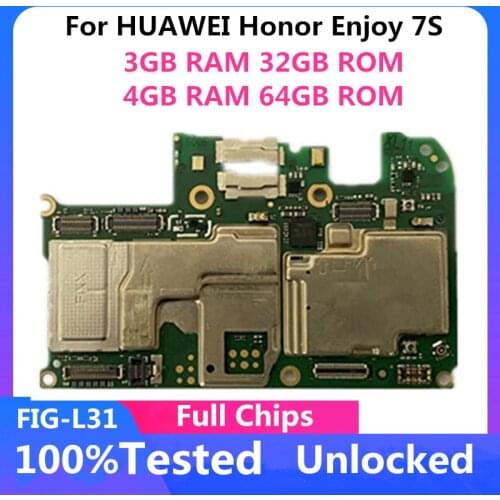 32GB 64GB For HUAWEI Honor Enjoy 7S Original Unlocked Motherboard Logic Board Full Working Mainboard Android System Full Chips