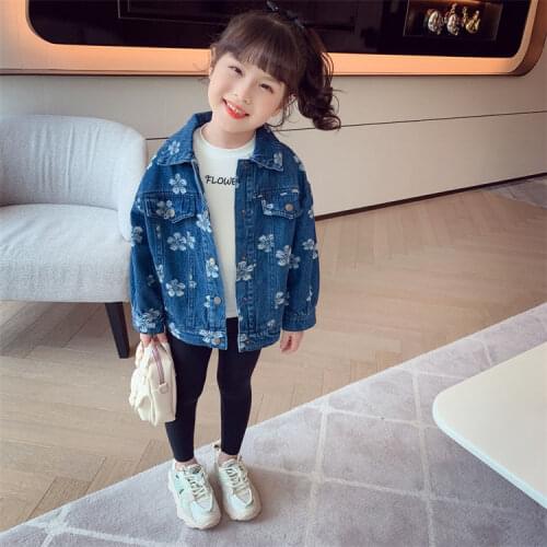New Children Jean Jacket Spring Autumn Christmas Girls Denim Jacket Kid Flowers Pattern Clothing Outerwear Teen Girl Jackets Top