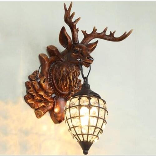 E27 Antler Wall Lamp American Retro Deer Head Living Room Sconce Light Bedroom Bedside Bra Restaurant Hotel Cafe Bar Lighting