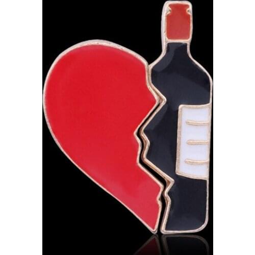 Heart And Wine Bottle Enamel Pins Broken Heart Puzzle Piece Cartoon Love Brooches Jackets Lapel Pin Badge Jewelry Gift for Lover