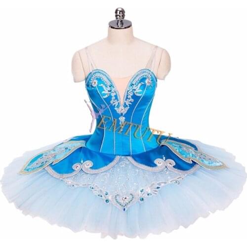 Blue Silver Professional Ballet tutu costume Adult Child Performance Pancake Ballet stage costume Competition Ballet Dress