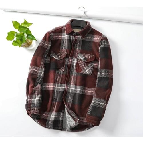 Good quality!Mens autumn winter lambs wool casual shirt male plaid slim youth men long sleeve warm shirt TB3832