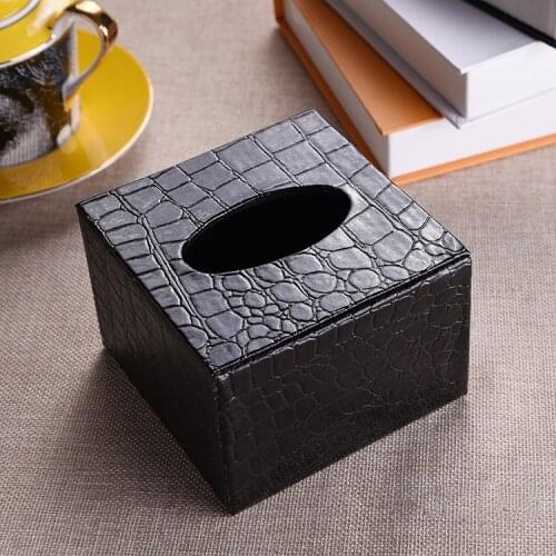 Cute Modern PU + Wood Square shaped Tissue Box Cover for Car Home Decor Napkin Toilet Paper Holder Case porte serviette 525