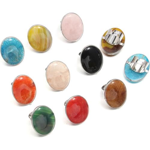 Fashion Oval Natural Stone Quartz Beads Rings Resizble Agates Ring Jewelry Gifts for Women