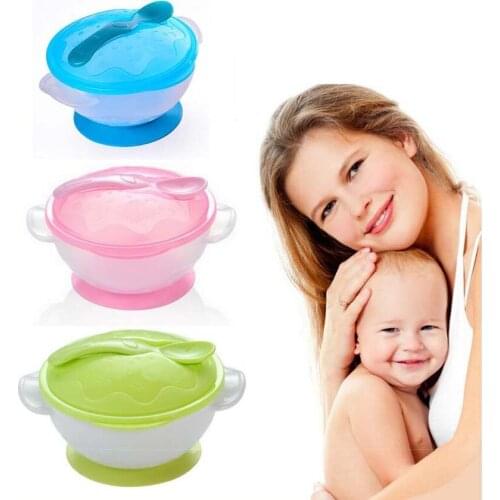Baby Kids Sucker Bowl Spoon Set Tableware Dishes Gravity Bowl Slip-Resistant Wall Suction Solid Feeding Product