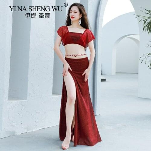 Belly Dance Set Mesh Top Split Long Skirt Eastern Practice Clothes Suit Female Adult Elegant Profession Performance Clothing New
