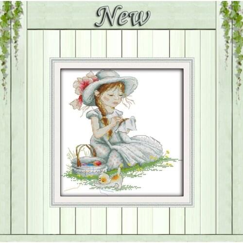 The embroidery girl lovely flowers paintings 11CT counted print on the canvas DMC chinese Cross Stitch kits 14CT needlework Sets