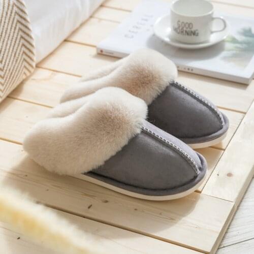 New Women Man Home Plush Slippers Indoor Shoes Fur Quality Suede Flat Cotton Shoes Slippers Couple Bedroom Slides Furry