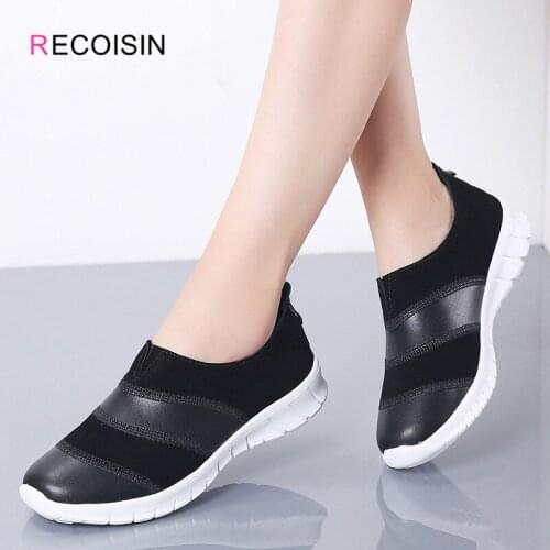 RECOISIN 2020 New Autumn Women Shoes Genuine Leather Fashion Casual Shoes Woman Slip-on Ladies Flats Shoes zapatos mujer