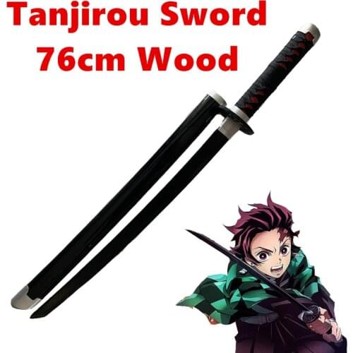 1:1 Demon Slayer Sword Weapon Cosplay Kamado Tanjirou Black Sowrd Kimetsu no Yaiba Ninja Knife Wood Prop Model Toy 76cm