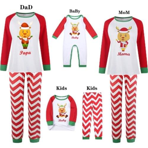 Family Members Matching Christmas Pajamas Sets Parent-child Printed Nightwear Women Men Baby Kids Red Printed Xmas Sleepwear