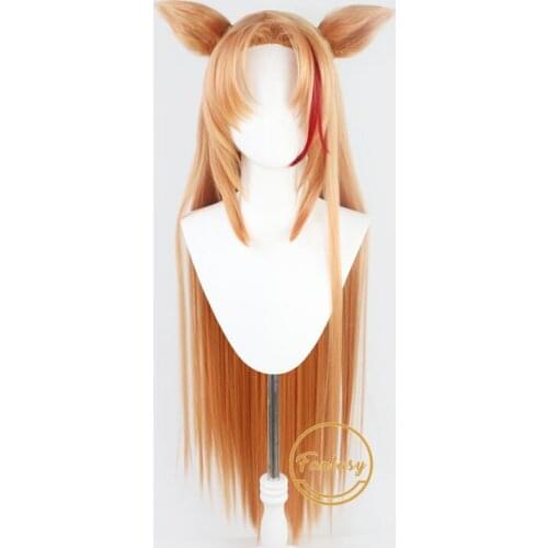 Swire Game Arknights Cosplay Wig Long Heat Resistant Synthetic Orange Hair Hallowen Party +Free Wig Cap+Ears