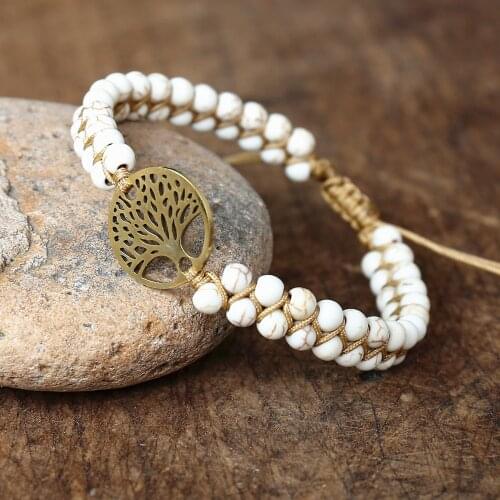 Stainless Steel Tree of Life Braided Bracelet Women Bohemia Yoga String Charm Wrap Bracelet Handmade Jewelry White