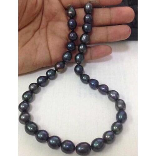Stunning 9-10mm tahitian black green baroque pearl necklace 18inch