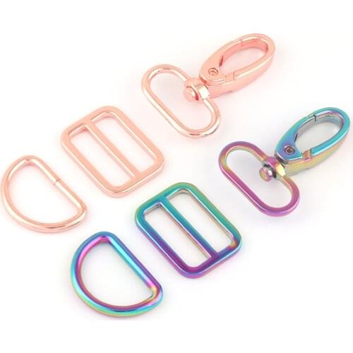 1"(25mm) Rainbow Metal Strap Adjuster Swivel Clasps,D Ring Slide Buckle Making Purse Hardware Backpack Webbing Handbag Leather
