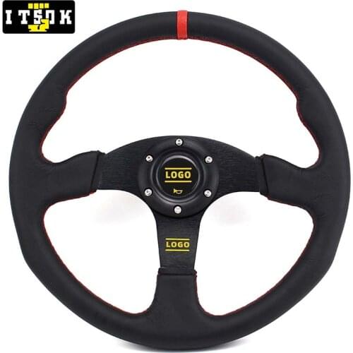 OM Leather Steering Wheel Universal 14inch 350mm Car JDM Drifting Simulated Auto Racing Game Sport Flat Style With Logo