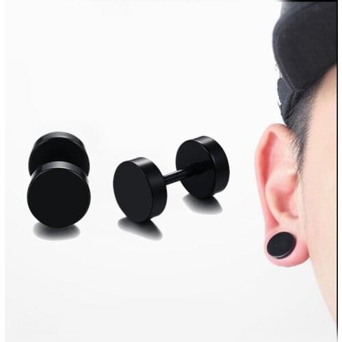 Black Screw Stud Earrings for Men Women Stainless Steel Cheater Fake Ear Plugs Gauges Illusion Tunnel Earing Unisex Jewelry